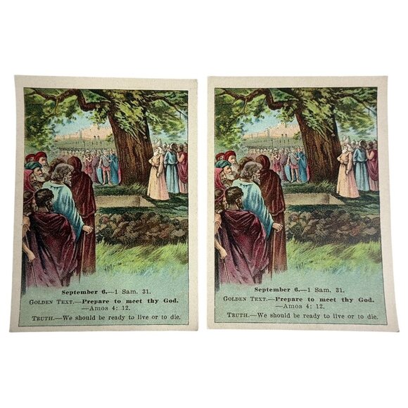 Antique 1908 Bible Lesson Picture Cards David C Cook Lot of 18 Christian Vintage - Picture 10 of 11